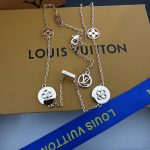 LV Gold Tone Letter & Monogram Flower Charm Pendant Necklace - Image 2