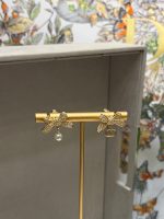 Dior Gold Tone Rhinestone Bow & Pearl Asymmetric Drop Earrings - CD Letter Charm - Image 3