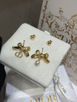Dior Gold Tone Rhinestone Bow & Pearl Asymmetric Drop Earrings - CD Letter Charm - Image 2