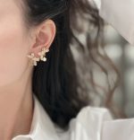 Dior Gold Tone Rhinestone Bow & Pearl Asymmetric Drop Earrings - CD Letter Charm - Image 8