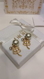 Dior Gold Tone CD Openwork Clover Earrings with Mixed-Size Pearls