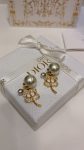 Dior Gold Tone CD Openwork Clover Earrings with Mixed-Size Pearls