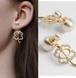 Dior Gold Tone CD Openwork Clover Earrings with Mixed-Size Pearls - Image 9