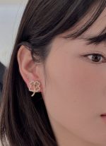 Dior Gold Tone CD Openwork Clover Rhinestone Stud Earrings - Image 3