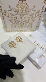 Dior Gold Tone CD Openwork Clover Rhinestone Stud Earrings - Image 9