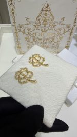 Dior Gold Tone CD Openwork Clover Rhinestone Stud Earrings - Image 8