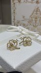 Dior Gold Tone CD Openwork Clover Rhinestone Stud Earrings