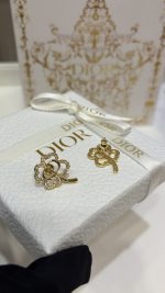 Dior Gold Tone CD Openwork Clover Rhinestone Stud Earrings - Image 6
