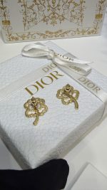Dior Gold Tone CD Openwork Clover Rhinestone Stud Earrings - Image 5