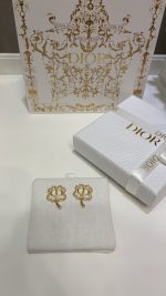 Dior Gold Tone CD Openwork Clover Rhinestone Stud Earrings - Image 2