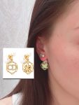 Dior Rhinestone CD Clover Asymmetric Earrings