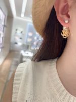 Dior Rhinestone CD Clover Asymmetric Earrings - Image 4