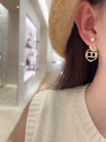 Dior Rhinestone CD Clover Asymmetric Earrings - Image 2