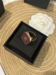 Chanel new rounded-diamond/square polished black/red enamel oil drop ring