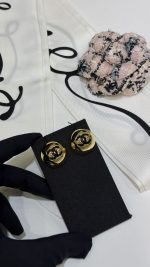 Chanel 26A new black enamel double C gold round hemispherical button earrings - Image 2