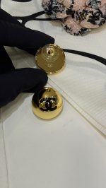 Chanel 26A new black enamel double C gold round hemispherical button earrings - Image 6