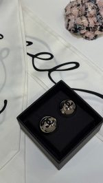 Chanel 26A new black enamel double C gold round hemispherical button earrings - Image 10