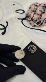 Chanel 26A new black enamel double C gold round hemispherical button earrings - Image 15