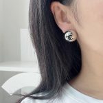 Chanel 26A new black enamel double C gold round hemispherical button earrings - Image 18