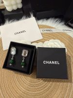 Chanel Vintage Green Bead & Clear Square Crystal Drop Earrings - Image 13