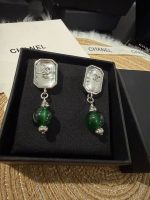 Chanel Vintage Green Bead & Clear Square Crystal Drop Earrings - Image 12