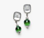 Chanel Vintage Green Bead & Clear Square Crystal Drop Earrings