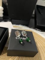 Chanel Vintage Green Bead & Clear Square Crystal Drop Earrings - Image 5