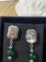 Chanel Vintage Green Bead & Clear Square Crystal Drop Earrings - Image 4