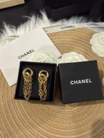 Chanel Gold Tone Twisted Double Ring Tassel Chain Drop Earrings - Image 10