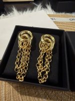 Chanel Gold Tone Twisted Double Ring Tassel Chain Drop Earrings - Image 9