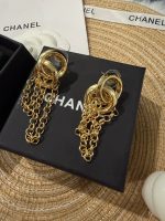 Chanel Gold Tone Twisted Double Ring Tassel Chain Drop Earrings - Image 8