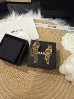 Chanel Gold Tone Twisted Double Ring Tassel Chain Drop Earrings - Image 7