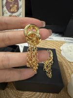 Chanel Gold Tone Twisted Double Ring Tassel Chain Drop Earrings - Image 6