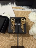 Chanel Gold Tone Twisted Double Ring Tassel Chain Drop Earrings - Image 4
