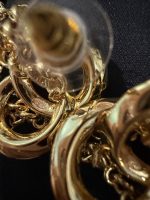 Chanel Gold Tone Twisted Double Ring Tassel Chain Drop Earrings - Image 3
