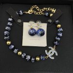 Chanel Blue Ball Double C Necklace/Earrings