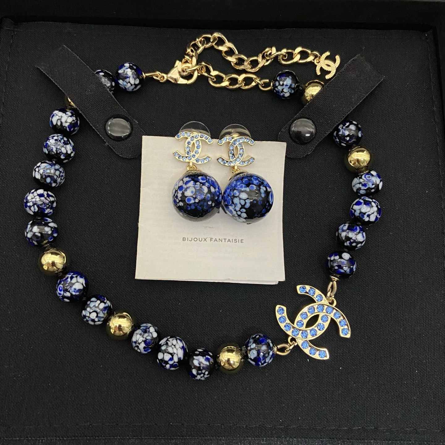 wsxc1789378213823_2 Chanel Blue Ball Double C Necklace/Earrings - Image 1