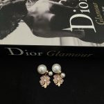 Dior Pink Floral Faux Pearl Letter Charm Stud Earrings - Image 8