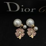 Dior Pink Floral Faux Pearl Letter Charm Stud Earrings