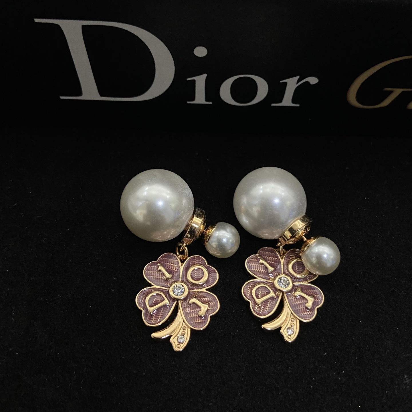 wsxc1789380906770_1 Dior Pink Floral Faux Pearl Letter Charm Stud Earrings - Image 1