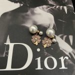 Dior Pink Floral Faux Pearl Letter Charm Stud Earrings - Image 6
