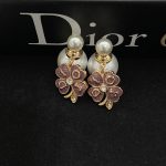 Dior Pink Floral Faux Pearl Letter Charm Stud Earrings - Image 3