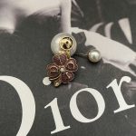 Dior Pink Floral Faux Pearl Letter Charm Stud Earrings - Image 2