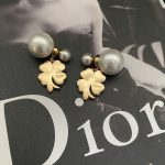 Dior Pink Floral Faux Pearl Letter Charm Stud Earrings - Image 4