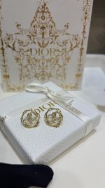 Dior 26SS New Gold-toned Full Rhinestone CD Cutout Chain Circle Stud Earrings - Image 7