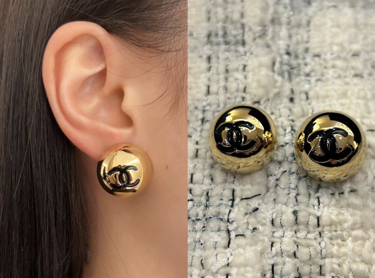 wsxc1789393121361_8 Chanel 26A New Black Enamel Double C Silver-toned Dome Button Stud Earrings, gold-toned / silver-toned - Image 1