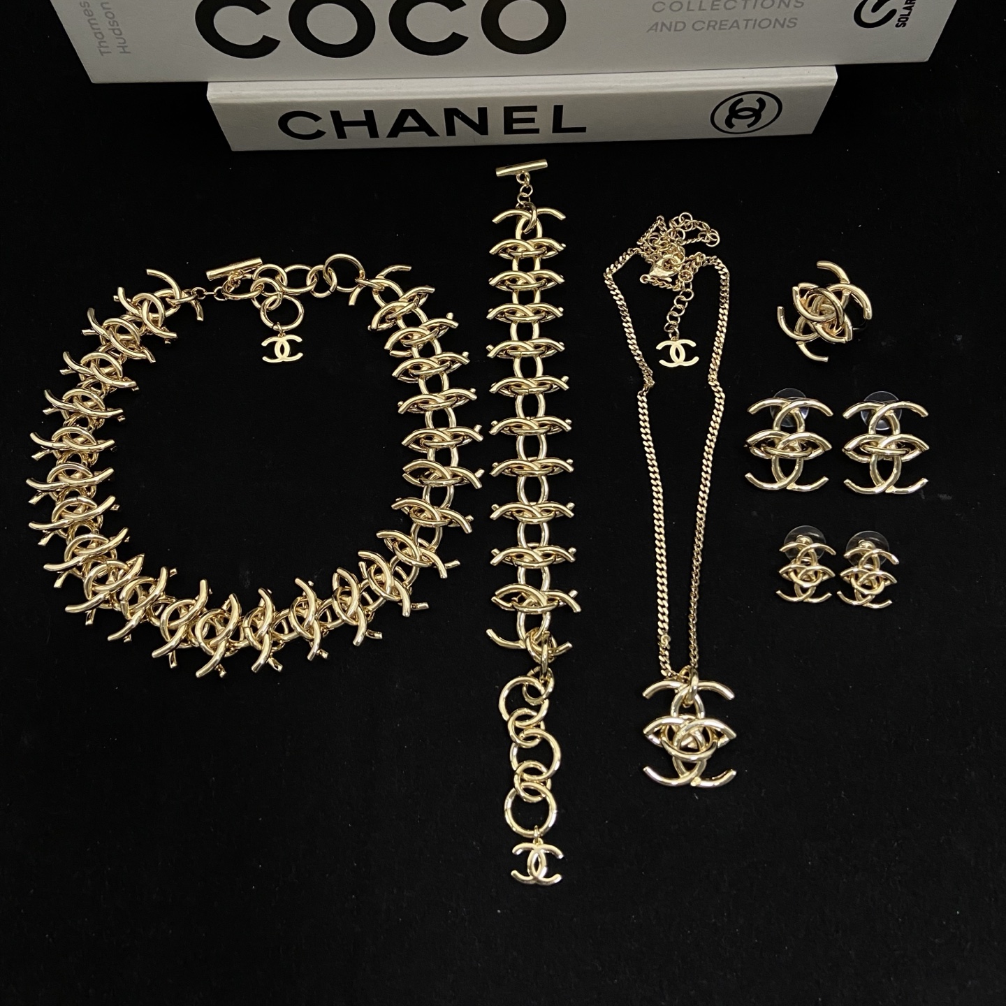 wsxc1789394527533_0 Chanel Double C Layered Collection: Necklace, Bracelet, Stud Earrings, Ring - Image 1