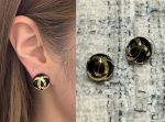 Chanel 26B New Resin Pearl Smooth Double C Stud Earrings, available in black and white - Image 14