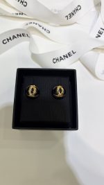 Chanel 26B New Resin Pearl Smooth Double C Stud Earrings, available in black and white - Image 13