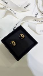 Chanel 26B New Resin Pearl Smooth Double C Stud Earrings, available in black and white - Image 12